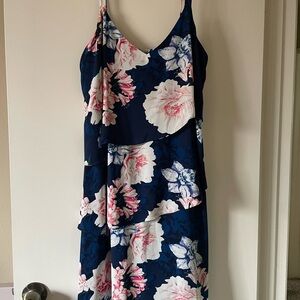 White House Black Market Asymmetrical Floral Dress - Navy and Pink